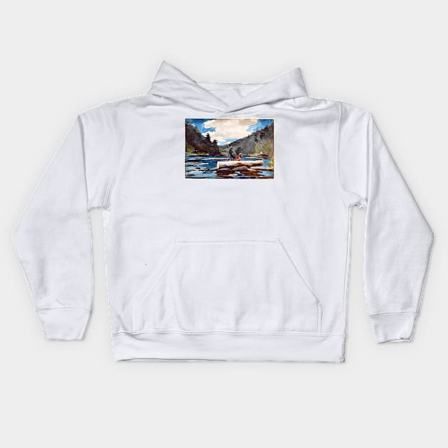 Winslow Homer 'Hudson River' Logging Kids Hoodie by pdpress